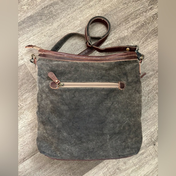 Myra Bag Cowhide Leather Western Hobo Cotton Adjustable Strap Crossbody Bag - Picture 4 of 15